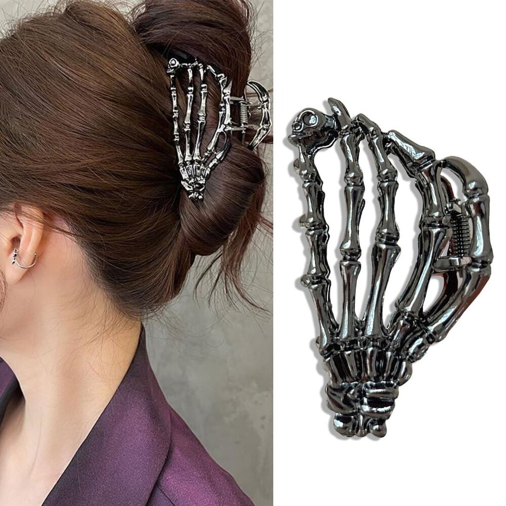 Metal Skull Hand Hair Clip, 1Pcs Gunmetal Hair Claw Clip for Thin Hair Punk & Y2